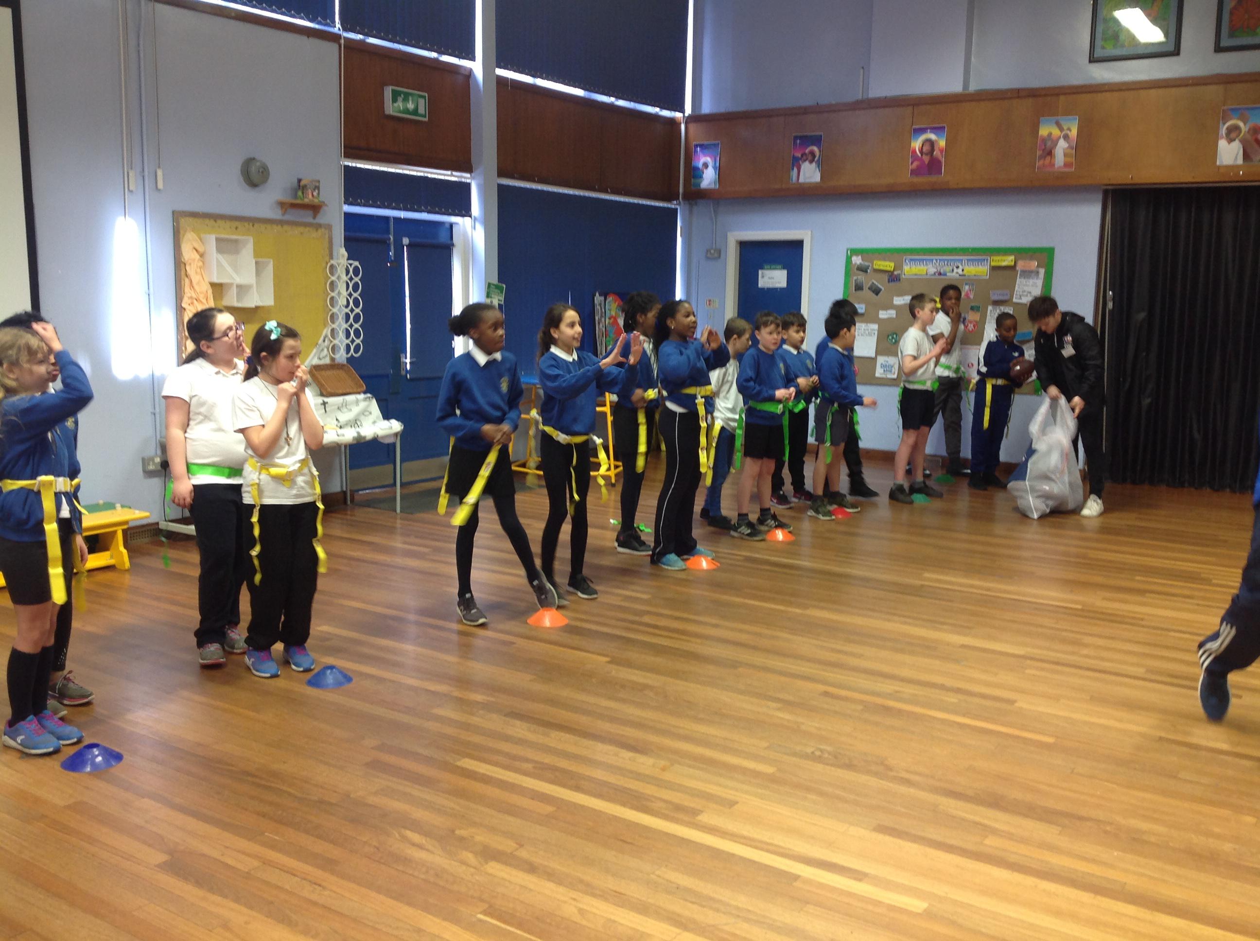 Lining up to practise our throwing skills!